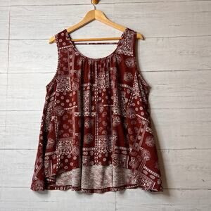 Natural Life Top Womens Size XS/S Rust Floral Paisley Bandana Print Tank Blouse